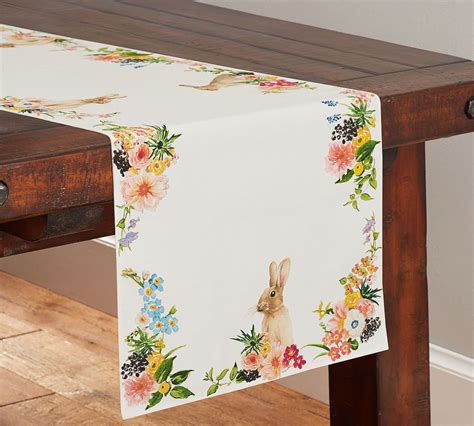 Floral Bunny Cotton Linen Table Runner Pottery Barn