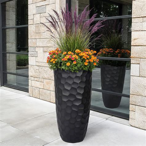 mosaic style black tall  vase garden planter outdoor plant pot