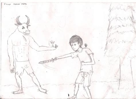 Percy Jackson fighting against a minotaur by satyrwhodraws on DeviantArt