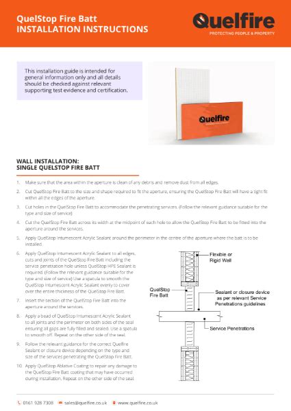 Installation Instructions Quelstop Fire Batt Quelfire Nbs Source