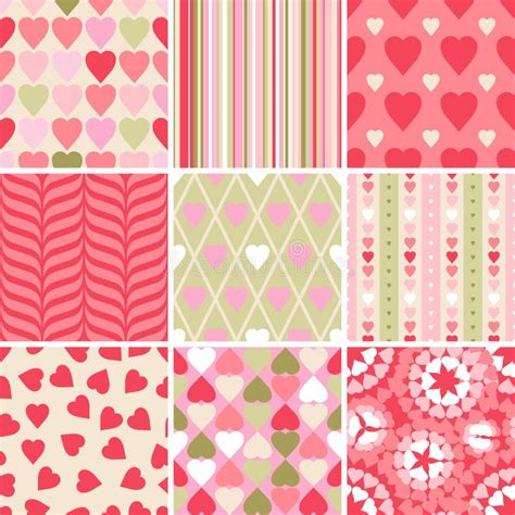 Vector Set Of 9 Valentine S Day Heart Patterns Stock Vector