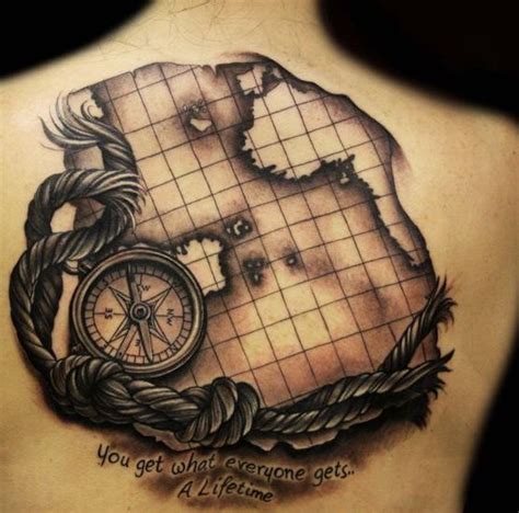 Compass Rope And Map Tattoos On Back 555×549 Map Tattoos Rope Tattoo Picture Tattoos