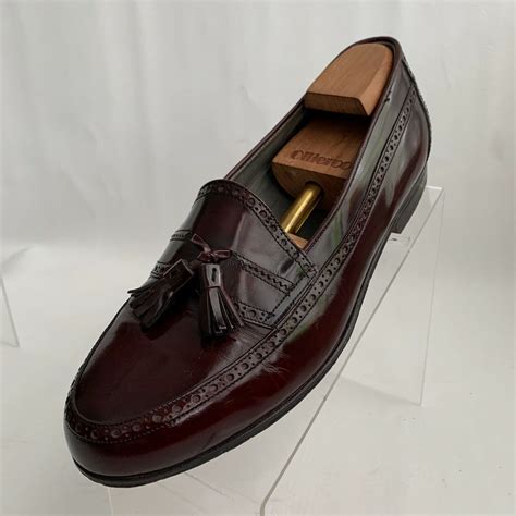 Bally Mens Loafers Burgundy Leather Tassel Apron Toe Gem