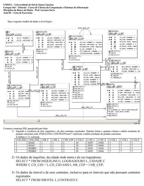 Exercícios De Banco De Dados Aplicados Aula 03 2 Resolvidos Unisul Universidade Do Sul