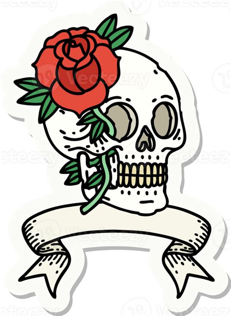 Tattoo Style Sticker With Banner Of A Skull And Rose 45065679 Png