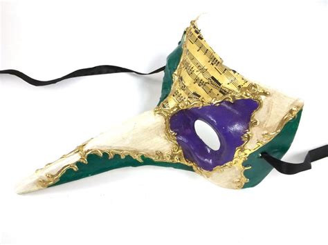 Purple Green Gold Long Nose Bird Mardi Gras Masquerade Venetian Mask