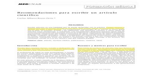 Recomendaciones Para Escribir Un Artículo Científico Pdf Document