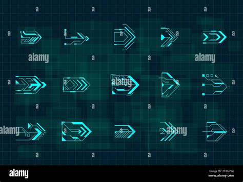 Set Of Futuristic Hud Blue Arrows Cyberpunk Arrows Design For Flyer