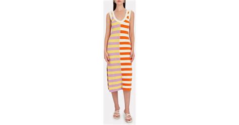 Staud Cotton Seashore Striped Knit Tank Dress In Orange Lyst