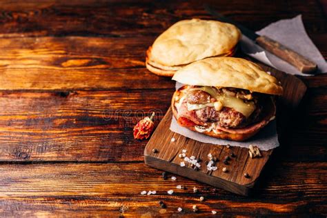 Homemade Burger On Cutting Board Stock Image Image Of Grill