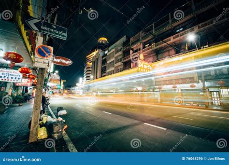 Neon Lights And Traffic On Yaowarat Road At Night In Chinatown