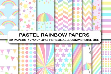 32 Pastel Rainbow Digital Papers Pack Graphic By Bestgraphicsonline