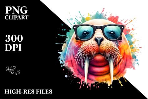 Quirky and Vibrant Walrus Sunglasses Clipart