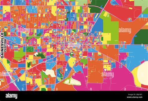 Colorful Vector Map Of Gainesville Florida Usa Art Map Template For