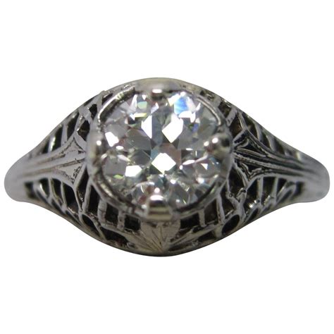 Carat Old Euro Diamond White Gold Art Deco Engagement Ring At