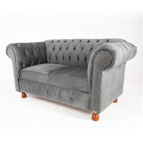 Sofa 1 80 Luiz XV Chesterfield Capitone Cinza Camurca MadeiraMadeira