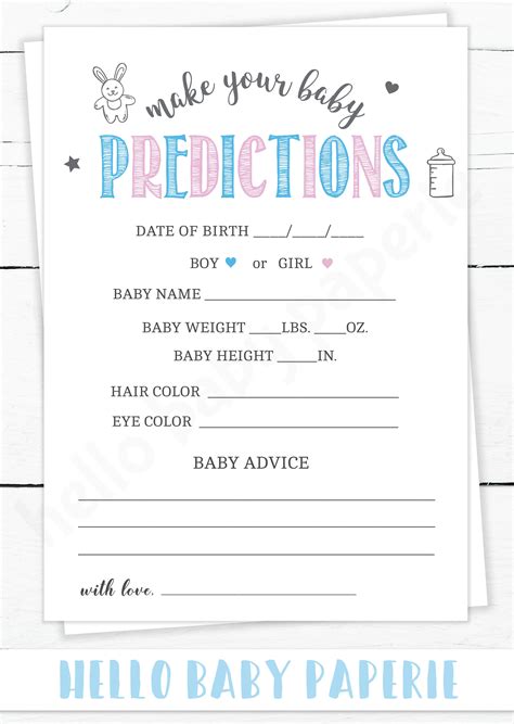 Baby Prediction Cards Gender Reveal Game Baby Shower Ideas Blue Or