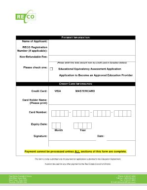 Fillable Online Reco On Credit Card Payment Form Reco Reco On Fax