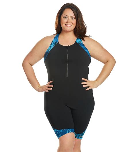 Dolfin Womens Plus Size Aquashape Arabian Sea Racerback Zip Front