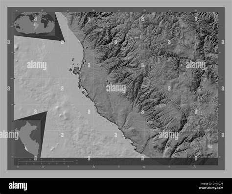 Ica Region Of Peru Bilevel Elevation Map With Lakes And Rivers