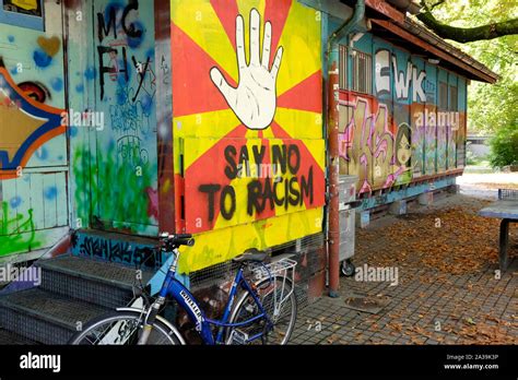 A Graffiti Sign Reading Say No To Racism” Basel Switzerland Stock