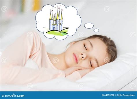 Girl Sleeping In Bed And Dreaming Of Castle Stock Photo Image Of