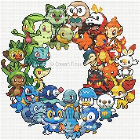 Pok Mon Starters Cross Stitch Pattern Pok Mon X Hoop Sized Cross