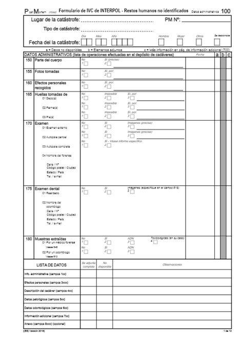 Formulario De Ivc Post Mortem Restos Humanos No Identificados