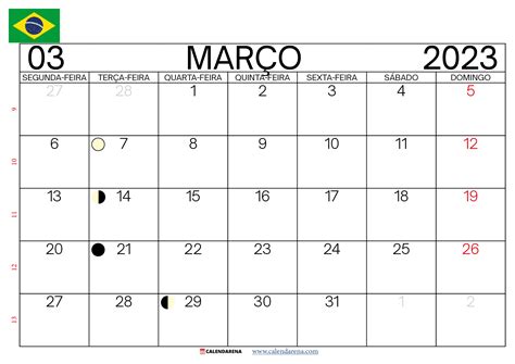 Calendario Março 2023 Feriados Brasil