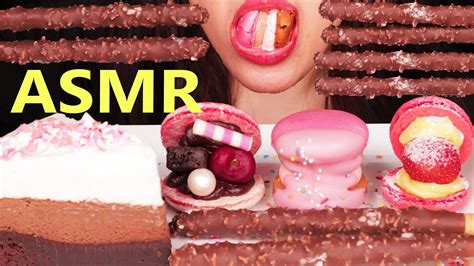 Asmr Choco Cake Macaron Pepero Mukbang 생크림 초코케이크 마카롱 빼빼로 먹방 No Talking Eating Sounds Youtube