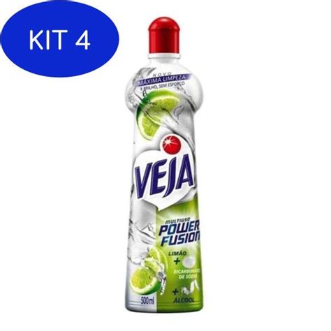 Kit 4 Veja Power Fusion Limpador Multiuso Limão 500Ml Limpador