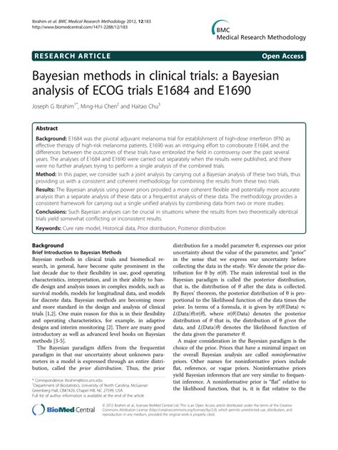 Pdf Bayesian Methods In Clinical Trials A Bayesian Analysis Of Ecog Trials E1684 And E1690