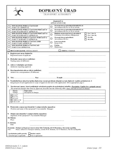 Fillable Online Letectvo Nsat EASA Formulr 2 1 Vydanie EASA Form 2