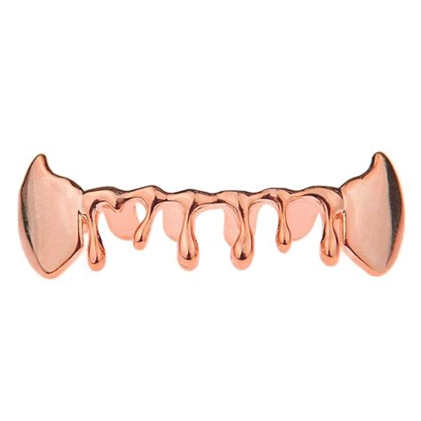 14k Rose Gold Plated Drip Bottom Vampire Fangs Grillz