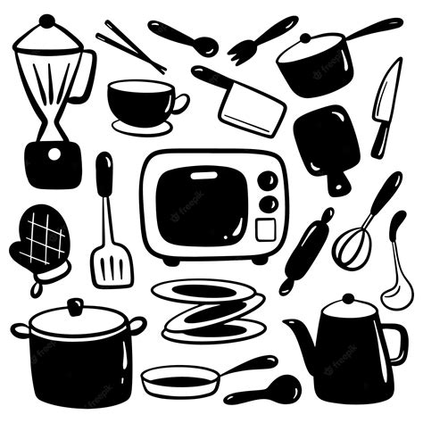 Premium Vector Hand Drawn Kitchen Utensils Silhouette Doodle