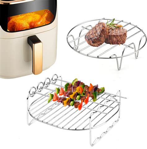 Air Fryer Rack 2pcs Stainless Steel Air Fryer Accessories With 4pcs Barbecue Sticks Stainless