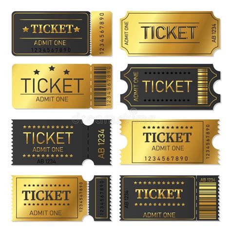 Luxury Golden Ticket Template Set For Cinema Theater Concert Play