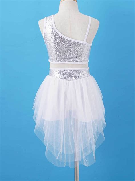 Iefiel Big Girls Lyrical Ballet Leotard Tutu Dress Sequins Crop Top