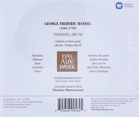 Theodora hwv 68 de Georg Friedrich Händel Roberta Alexander Hans