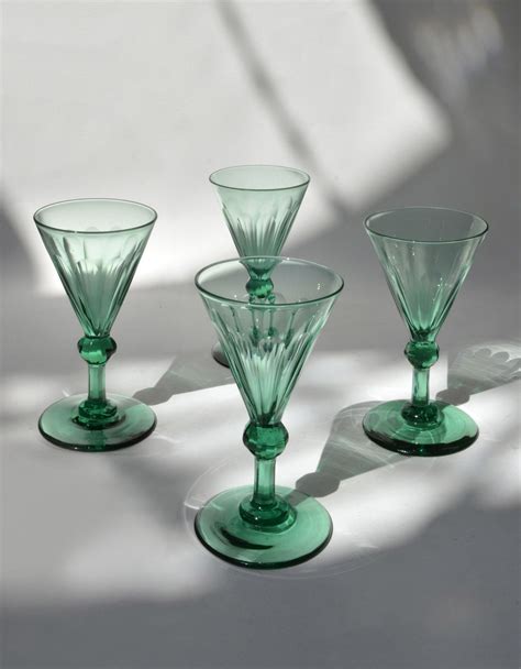 Suite Of Four Early 19th Century Conical Green Wine Glasses Denton