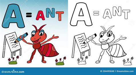 A For Ant Alphabet Coloring Book Vector Stock Vector Illustration Of