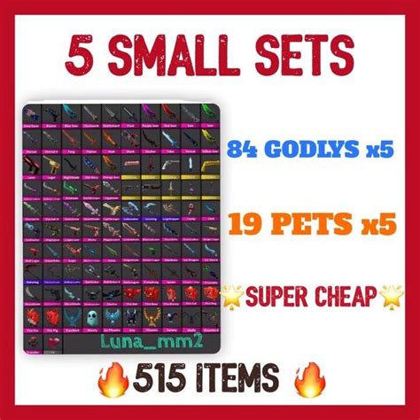 Mm2 Small Set 84 Godlys X5 19 Pets X5 🔥 515 Items 🔥 Super Fast