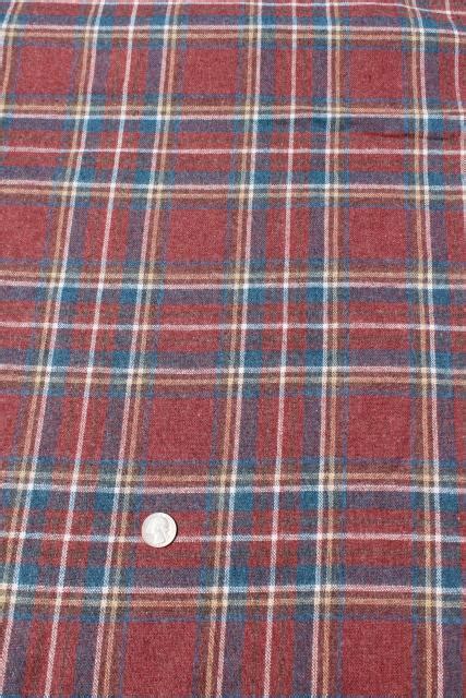 Vintage Wool Fabric Heavy Tartan Plaid Blanket Work Shirt Fabric Muted Red And Blue