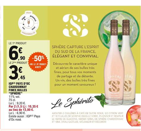 Promo Igp Pays D oc Chardonnay Fines Bulles sphère chez E Leclerc