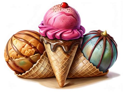 Tres Conos De Helado Con Diferentes Sabores Vector Premium