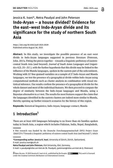 PDF Indo Aryan A House Divided Evidence For The Eastwest Indo