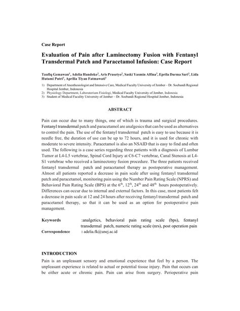 PDF Evaluation Of Pain After Laminectomy Fusion With Fentanyl