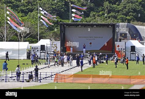 Japan On May 2 2021 A Tokyo Olympic Torch Relay Participant Runs At