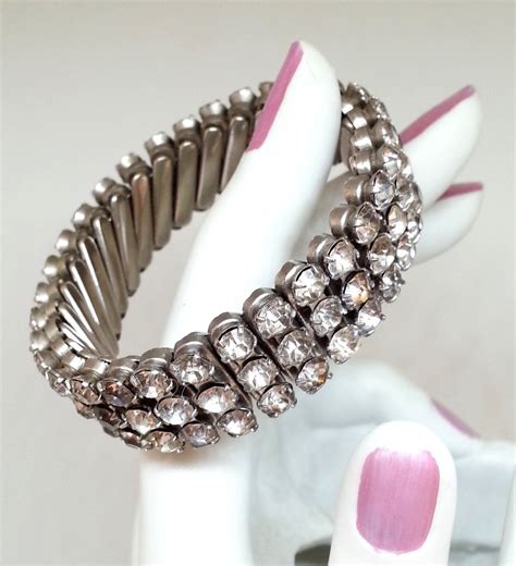 Vintage Stretch Rhinestone Bracelet 1950s Japan Ts Etsy