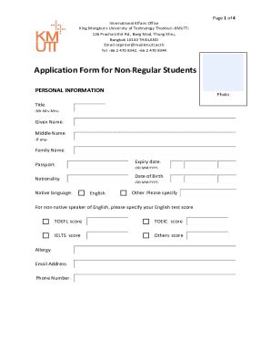 Fillable Online KMUTT Non Regular Application Form Fax Email Print